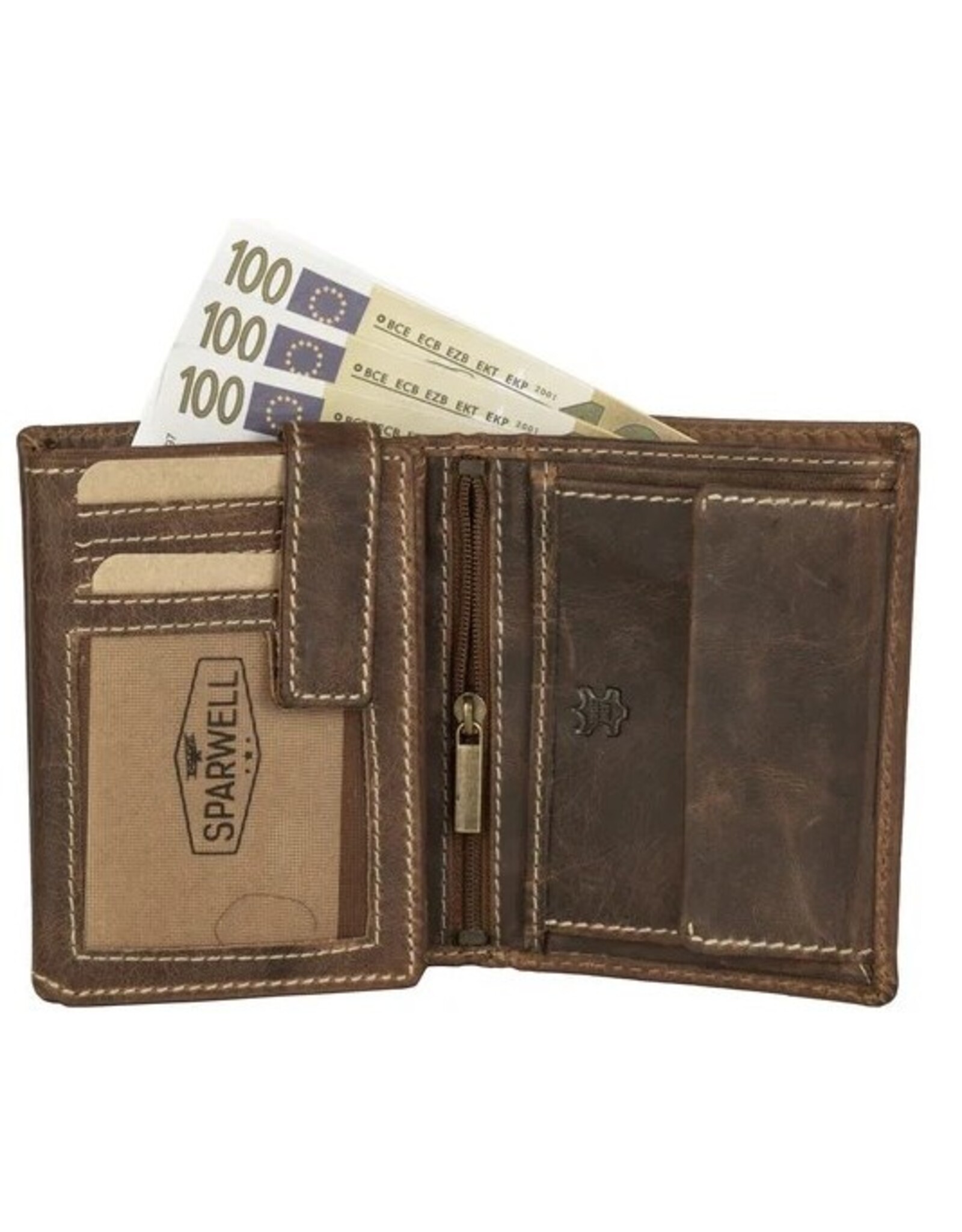 Sparwell Leather Wallets - Sparwell Billfold Wallet Miles vert. d.brown