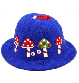 Trukado Vilten hoed - Sauna muts Paddenstoelen en Lieveheersbeestje blauw