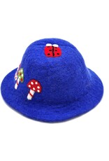 Trukado Miscellaneous - Vilten hoed - Sauna muts Paddenstoelen en Lieveheersbeestje blauw