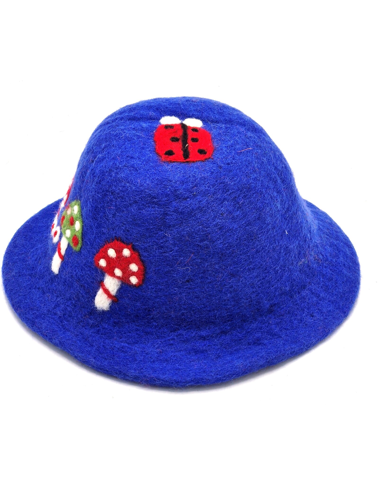 Trukado Miscellaneous - Vilten hoed - Sauna muts Paddenstoelen en Lieveheersbeestje blauw