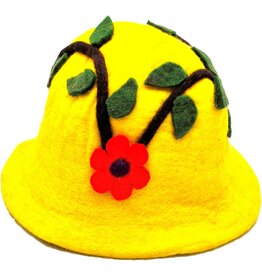 Trukado Felt hat - Sauna cap with Flower and Leaves (yellow)