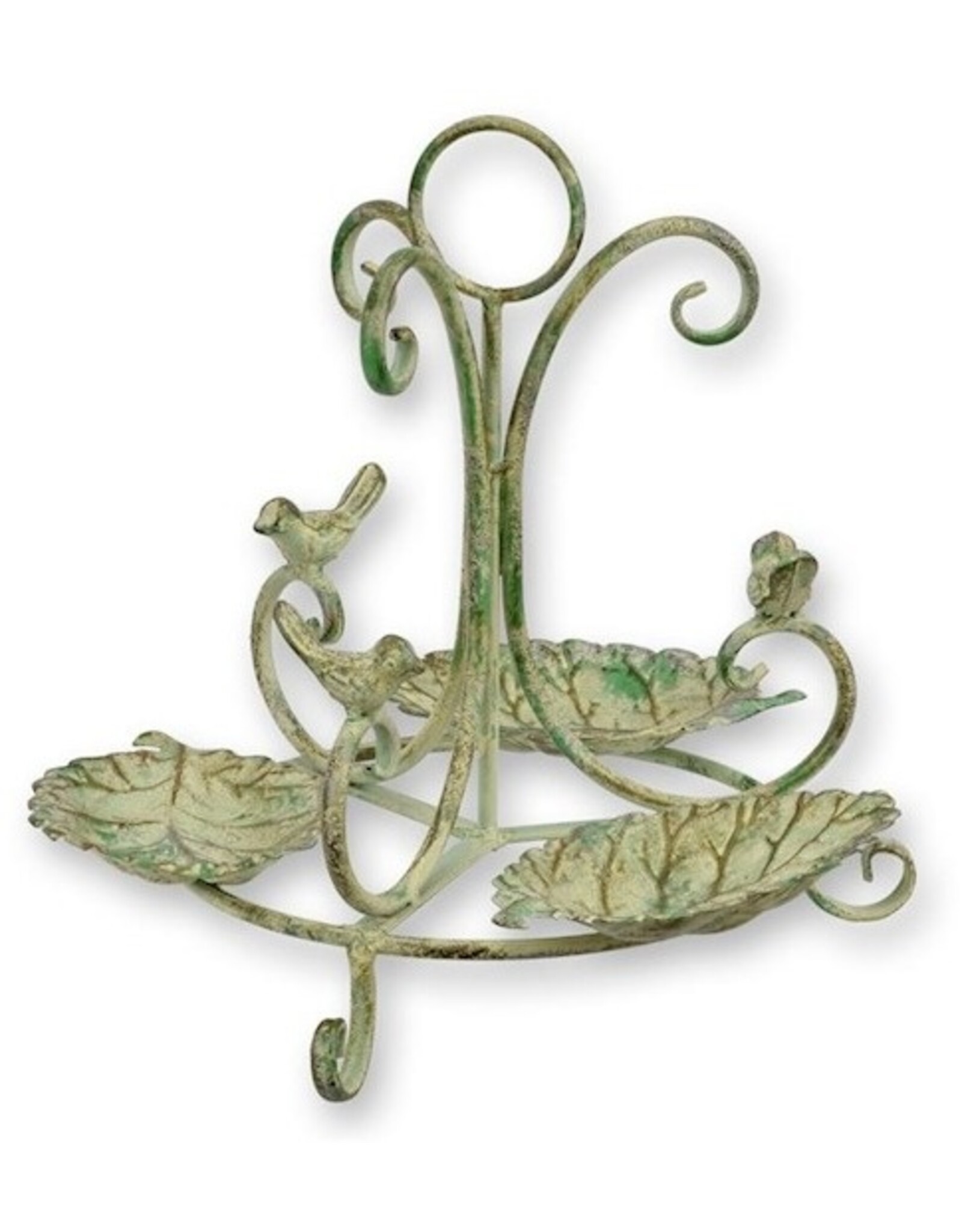 JB Miscellaneous -  Bird Feeder Bowl 3 Leaves with Birds Antique Look