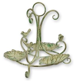 JB Bird Feeder Bowl 3 Leaves with Birds Antique Look