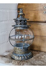 JB Miscellaneous - Tinnen Decoratieve Lantaarn met Glazen Kaarsouder