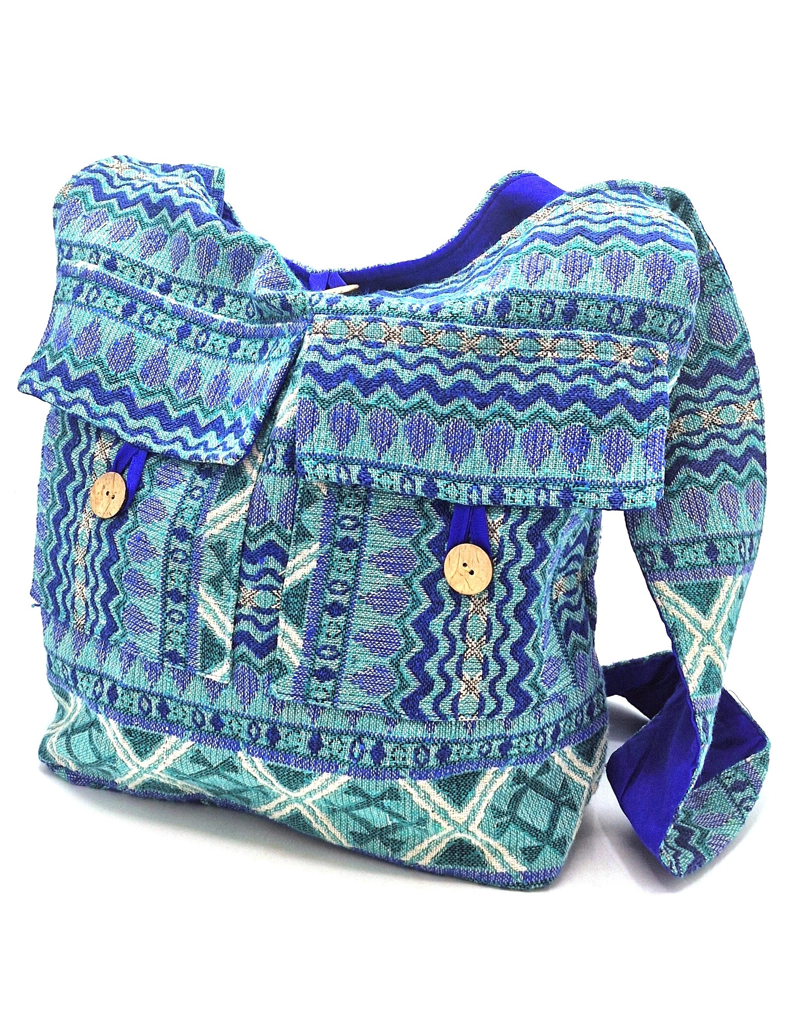 Trukado Fashion bags - Hobo bag Woven Fabric with Ethnic Pattern Turquoise-Blue