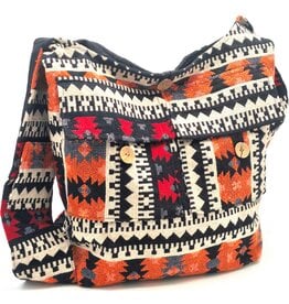Trukado Hobo bag Woven Fabric with Ethnic Pattern Orange
