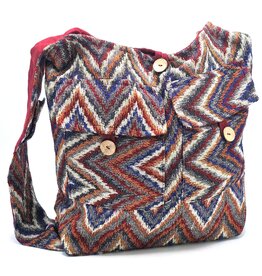 Trukado Hobo bag Woven Fabric with Ethnic Pattern  Green - red