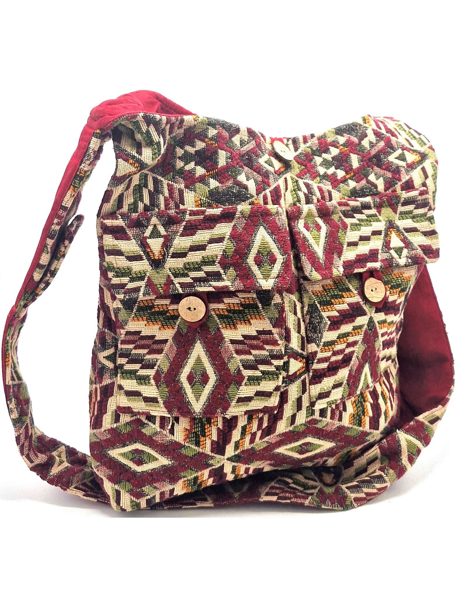 Trukado Fashion bags - Hobo bag Woven Fabric with Ethnic Pattern  Bordeaux-green-mustard
