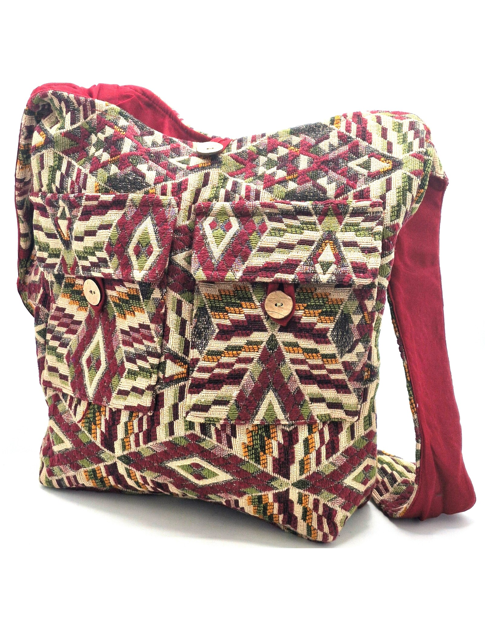 Trukado Fashion bags - Hobo bag Woven Fabric with Ethnic Pattern  Bordeaux-green-mustard