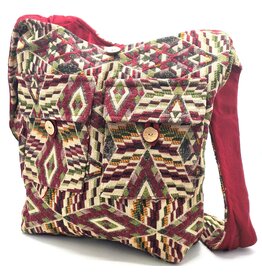 Trukado Hobo bag Woven Fabric with Ethnic Pattern  Bordeaux-green-mustard