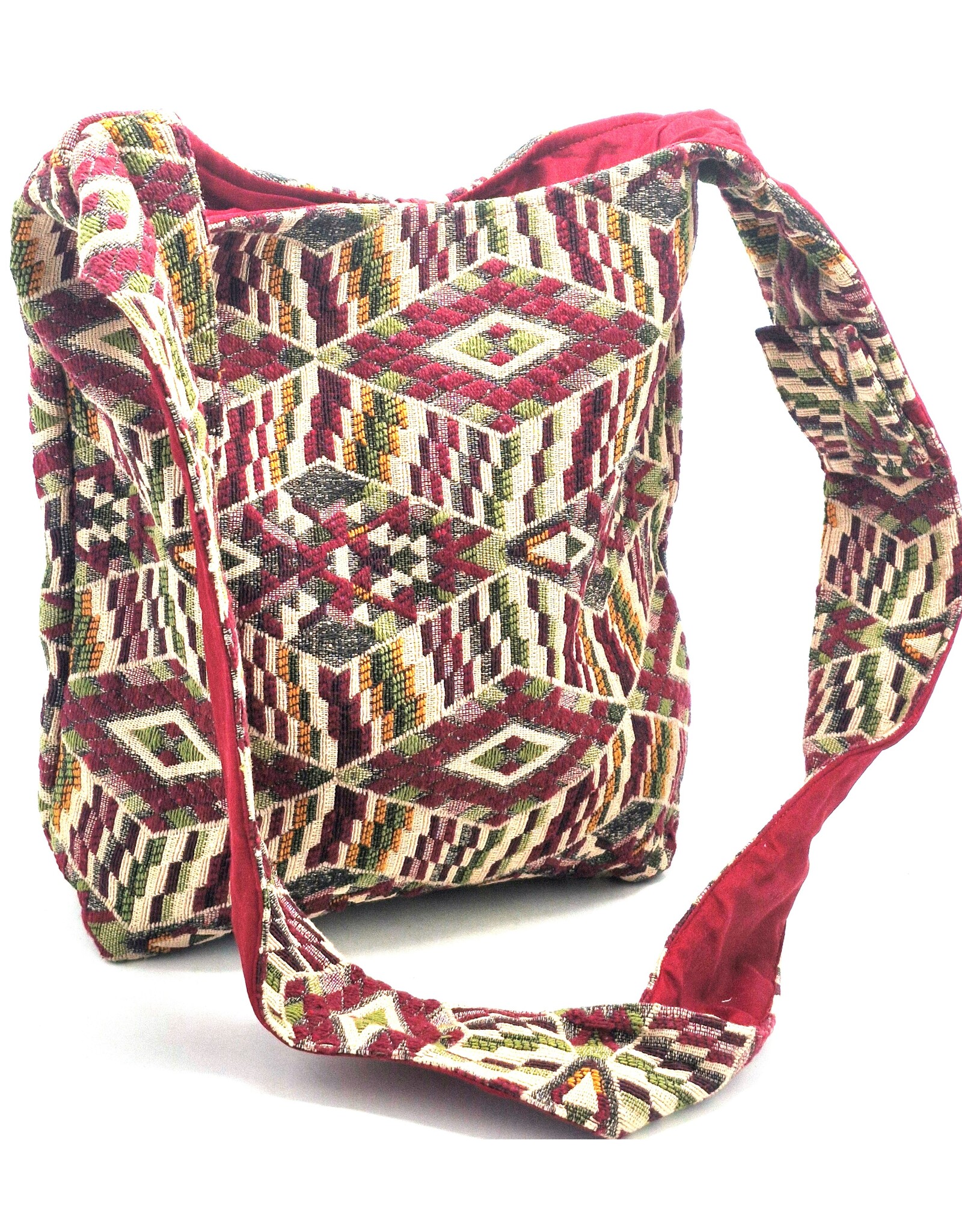 Trukado Fashion bags - Hobo bag Woven Fabric with Ethnic Pattern  Bordeaux-green-mustard