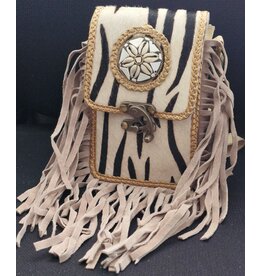 Trukado Koeienhuid Telefoontasje met Franjes en Vintage Haakje Zebraprint