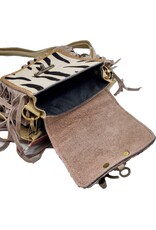 Trukado Leather Festival bags, waist bags and belt bags - Cowhide Phone Pouch with Fringes and a Vintage Hook - Zebr Print