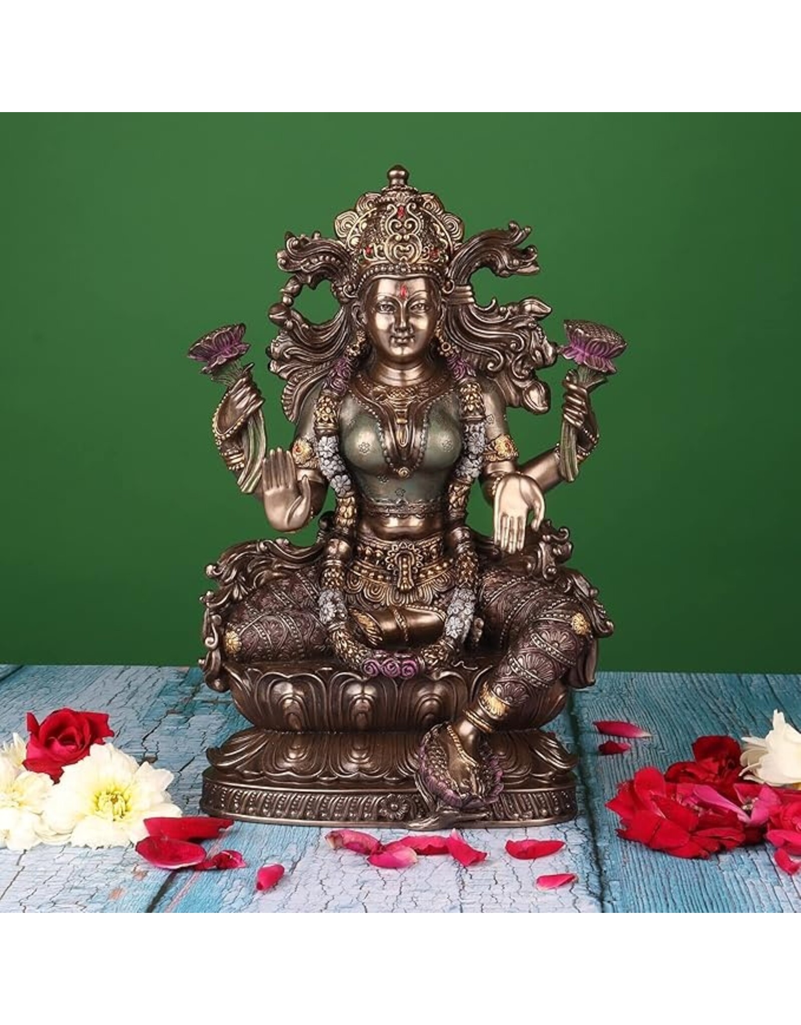 Veronese Design Giftware Figurines Collectables - Lakshmi Sittend on Lotus 23.5cm Veronese Design