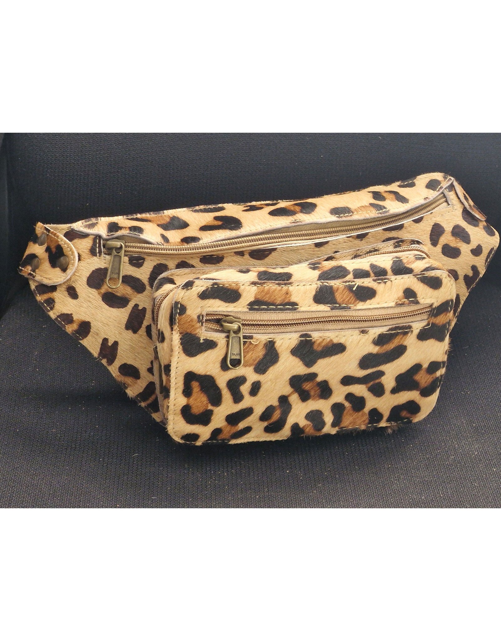 Trukado Leather Festival bags, waist bags and belt bags - Cowhide Waist Bag / Crossbody Bag / Fanny Pack - Leopard Print