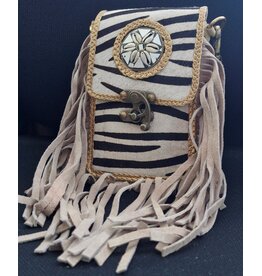 Trukado Koeienhuid Telefoontasje met Franjes en Vintage Haakje Zebraprint