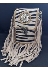 Trukado Leren Festivaltasjes, heuptassen en riemtassen - Koeienhuid Telefoontasje met Franjes en Vintage Haakje Zebraprint