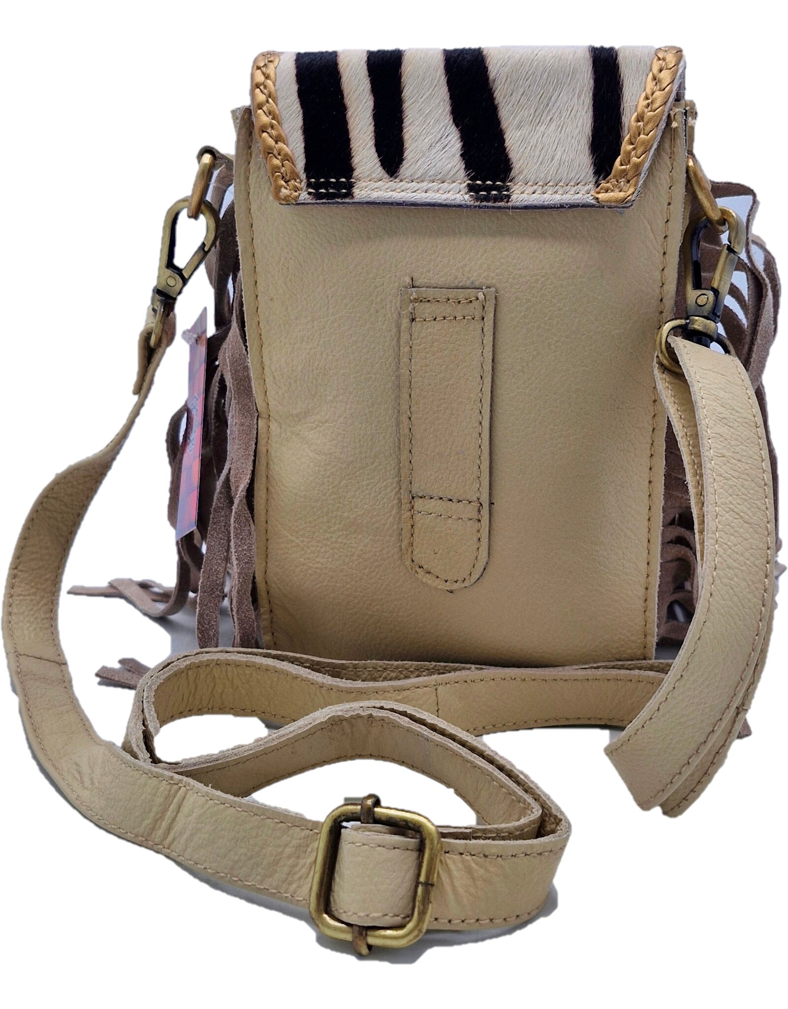 Trukado Leren Festivaltasjes, heuptassen en riemtassen - Koeienhuid Telefoontasje met Franjes en Vintage Haakje Zebraprint