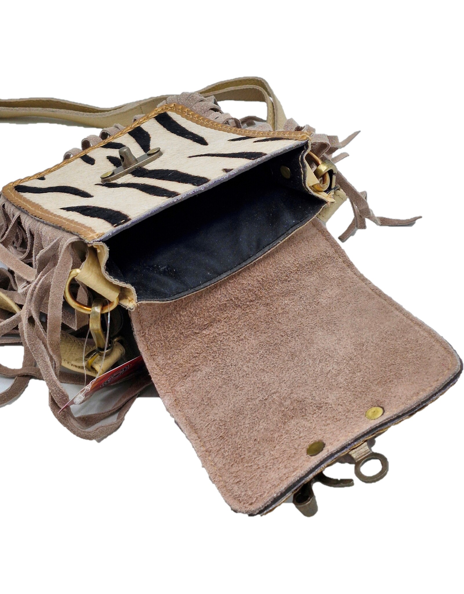 Trukado Leather Festival bags, waist bags and belt bags -  Cowhide phone pouch with fringes and a vintage hook in a zebra print