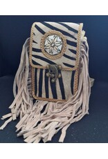 Trukado Leren Festivaltasjes, heuptassen en riemtassen - Koeienhuid Telefoontasje met Franjes en Vintage Haakje Zebraprint