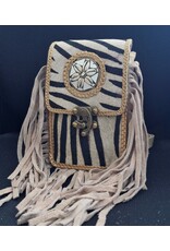 Trukado Leren Festivaltasjes, heuptassen en riemtassen - Koeienhuid Telefoontasje met Franjes en Vintage Haakje Zebraprint