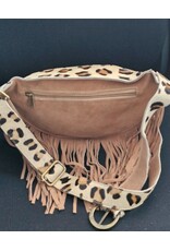 Trukado Leren Festivaltasjes, heuptassen en riemtassen - Koeienhuid Heuptas / Crossbody met Franjes - Luipaard print