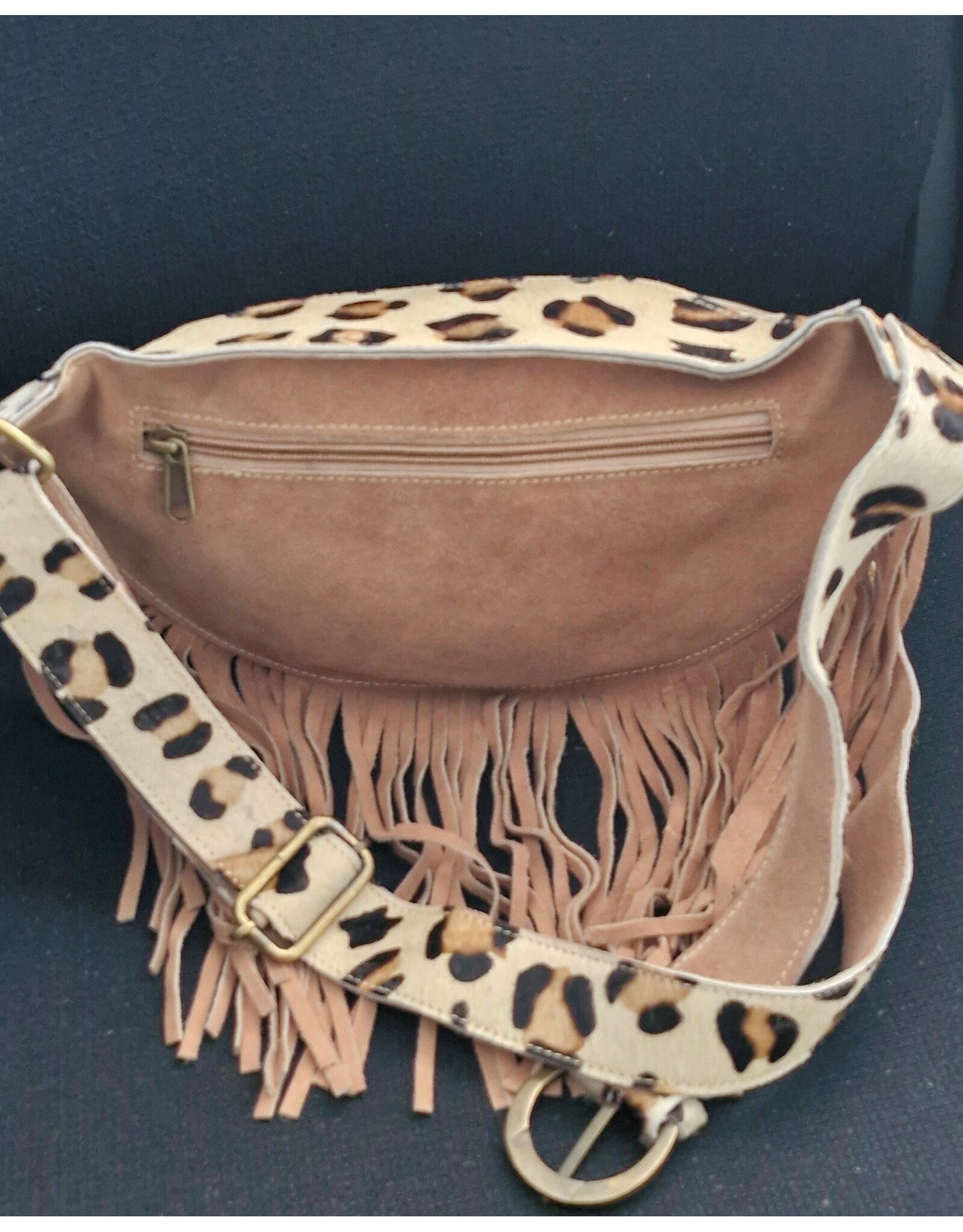 Trukado Leather Festival bags, waist bags and belt bags - Cowhide Waist Bag / Crossbody Bag with Fringes and Leopard Print