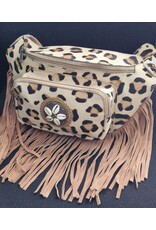 Trukado Leather Festival bags, waist bags and belt bags - Cowhide Waist Bag / Crossbody Bag with Fringes and Leopard Print