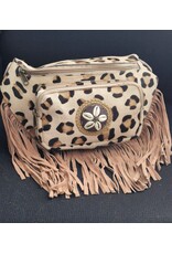 Trukado Leren Festivaltasjes, heuptassen en riemtassen - Koeienhuid Heuptas / Crossbody met Franjes - Luipaard print