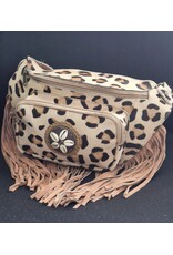 Trukado Leren Festivaltasjes, heuptassen en riemtassen - Koeienhuid Heuptas / Crossbody met Franjes - Luipaard print