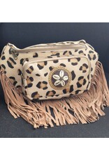 Trukado Leren Festivaltasjes, heuptassen en riemtassen - Koeienhuid Heuptas / Crossbody met Franjes - Luipaard print