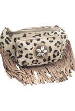 Trukado Leather Festival bags, waist bags and belt bags - Cowhide Waist Bag / Crossbody Bag with Fringes and Leopard Print