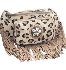 Trukado Koeienhuid Heuptas / Crossbody met Franjes - Luipaard print