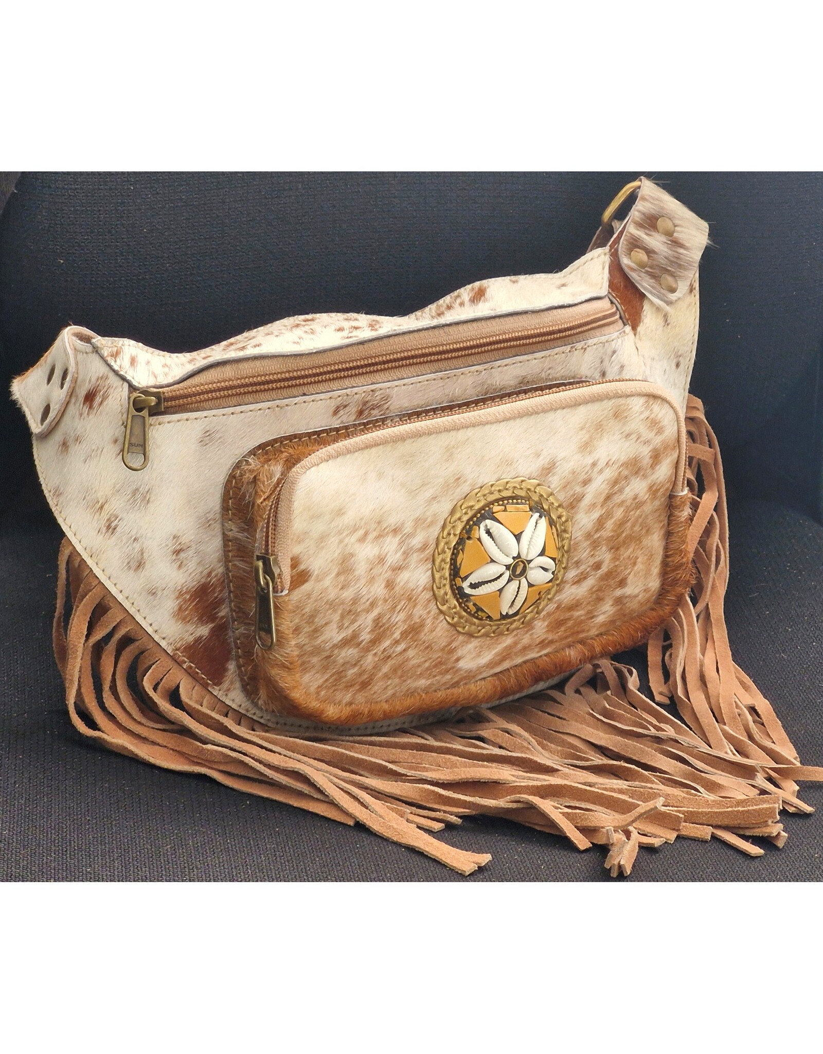 Trukado Leather Festival bags, waist bags and belt bags - Cowhide Waist Bag / Crossbody / Fanny Pack with Fringes, Light Brown