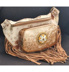 Trukado Cowhide Waist Bag / Crossbody / Fanny Pack with Fringes, Light Brown