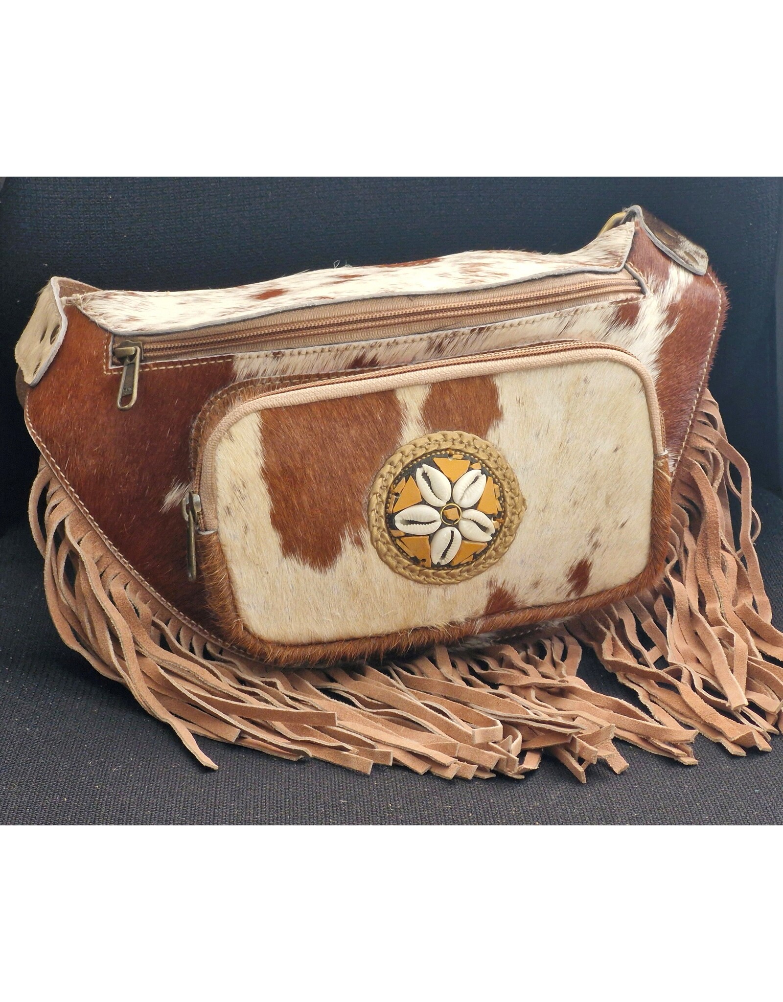 Trukado Leren Festivaltasjes, heuptassen en riemtassen - Koeienhuid Heuptas / Crossbody / Fanny pack met Franjes