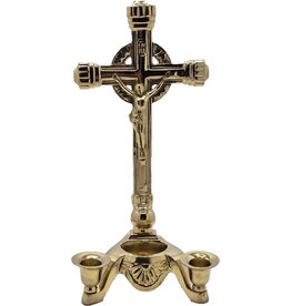SH Crucifix with 2 Candle Holders brass