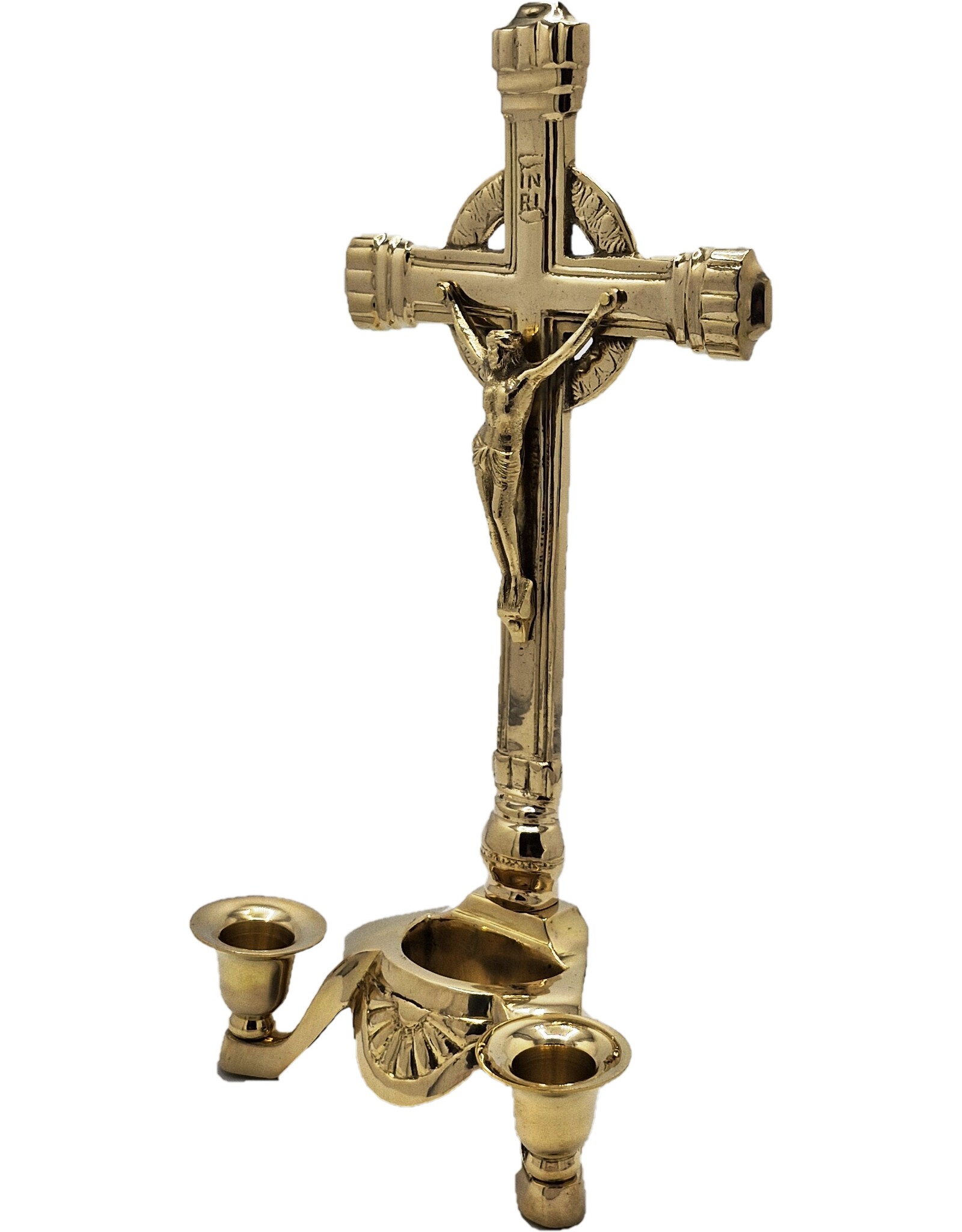 SH Giftware & Lifestyle - Crucifix with 2 Candle Holders brass