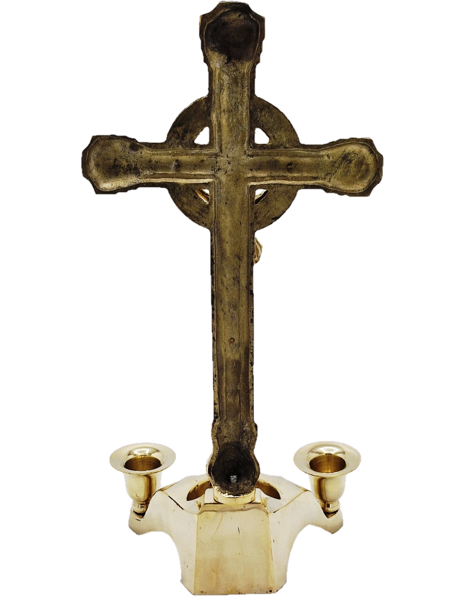 SH Giftware & Lifestyle - Crucifix with 2 Candle Holders brass