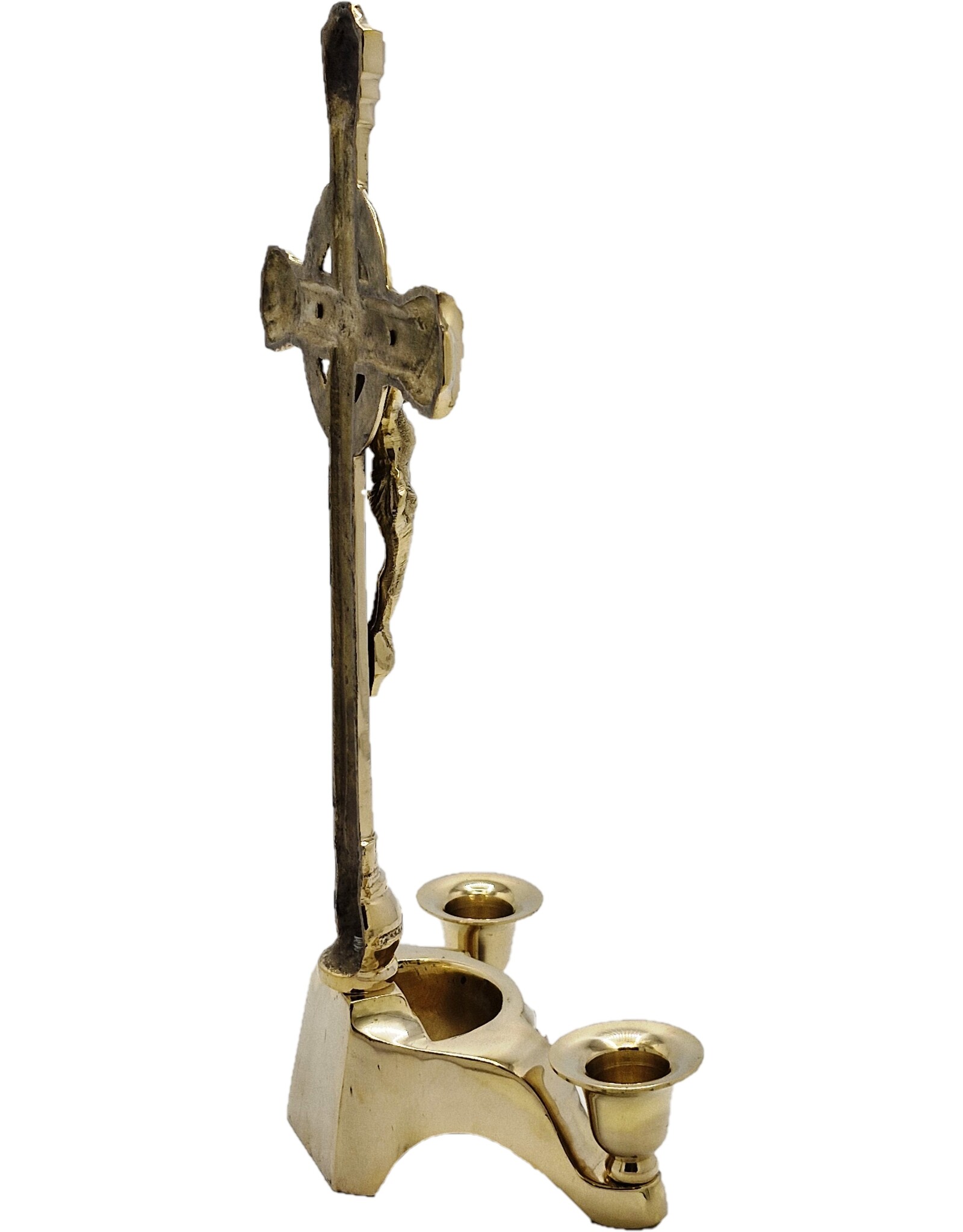 SH Giftware & Lifestyle - Crucifix with 2 Candle Holders brass