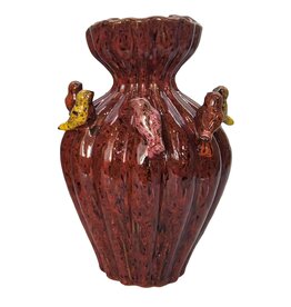 Diga Colmore Diga Colmore Vaas met Vogels LENNY 30cm keramiek antique red