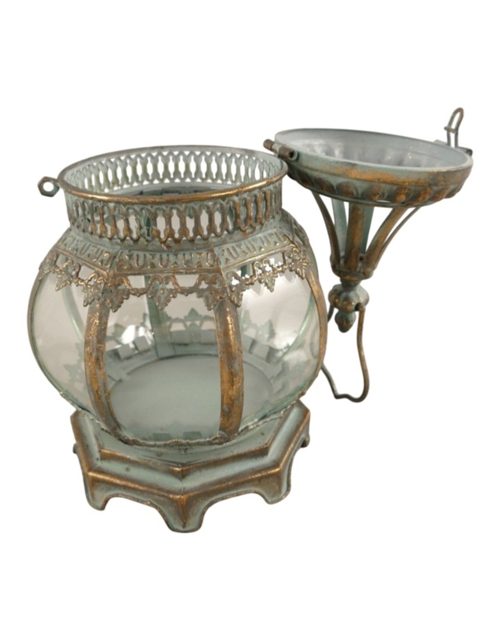 Trukado Miscellaneous -  Tinnen Lantaarn "Pompoen" met Glazen Vensters 32,4cm