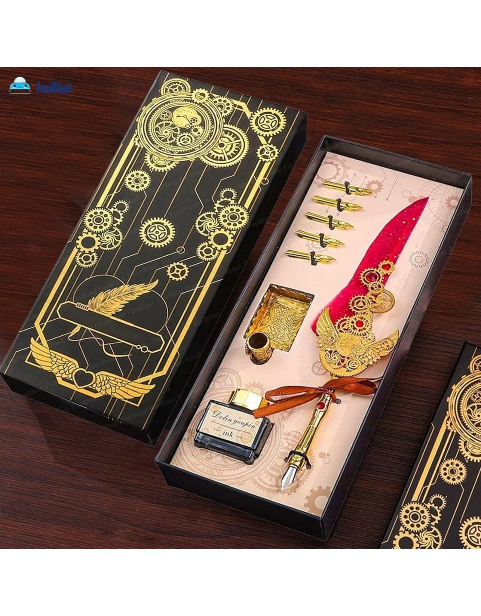 JM Handicrafts Miscellaneous -  Calligraphy set with Feather pen, pen holder, ink and nibs