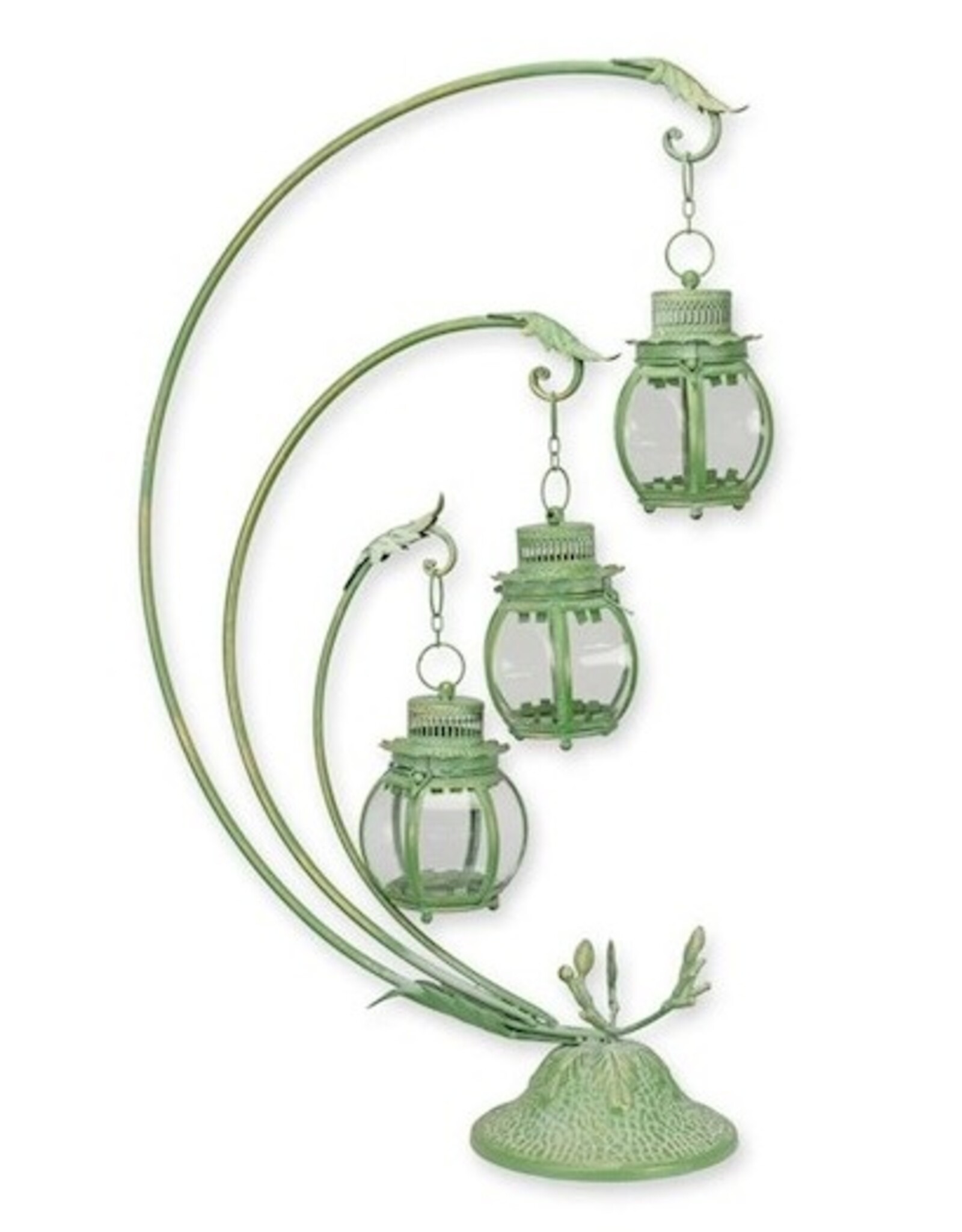 JB Miscellaneous - Brocante lantern on a stand with 3 small ball lights – green