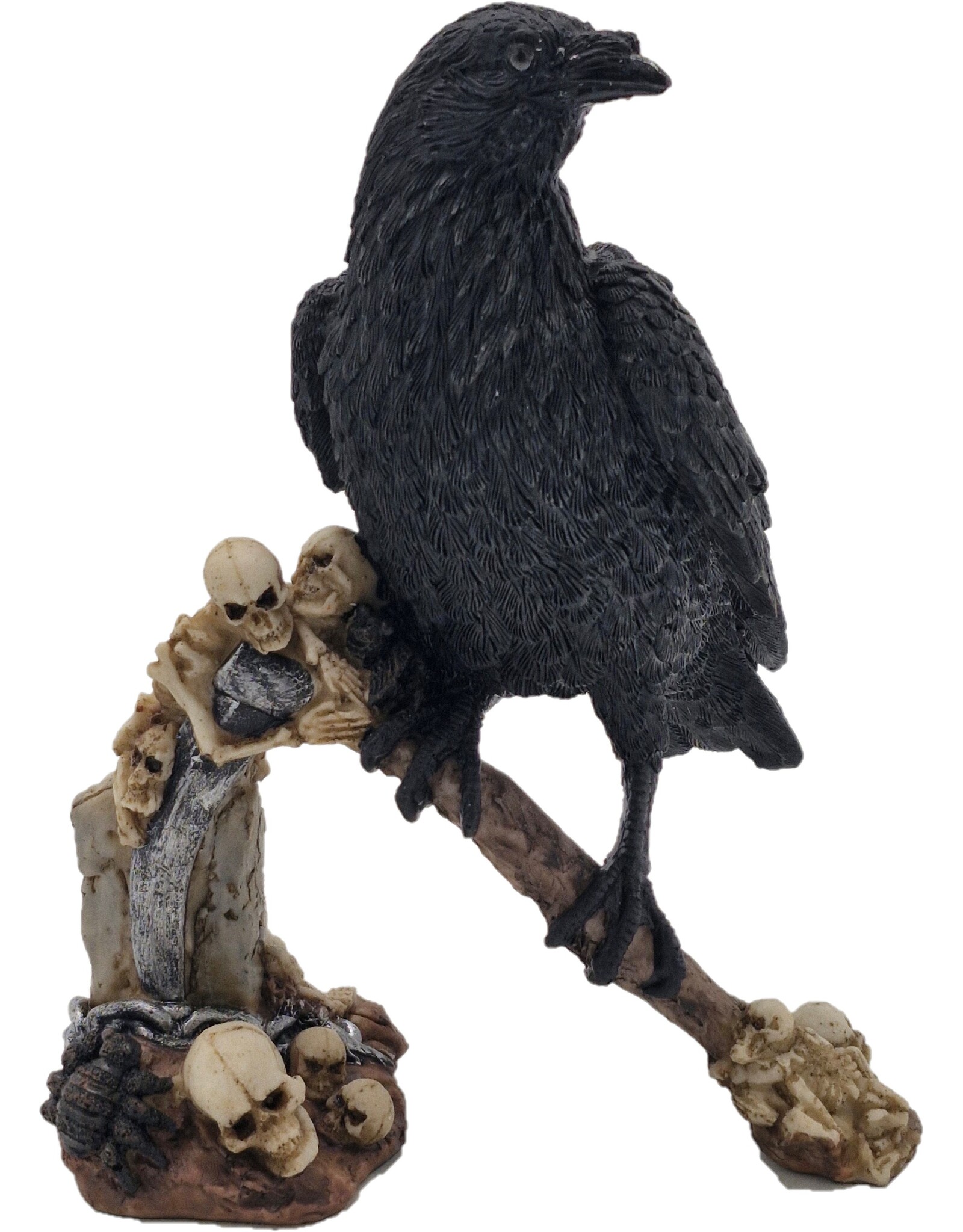 JB Giftware Beelden Collectables  - Gothic beeldje Kraai met Schedels op een Zeis