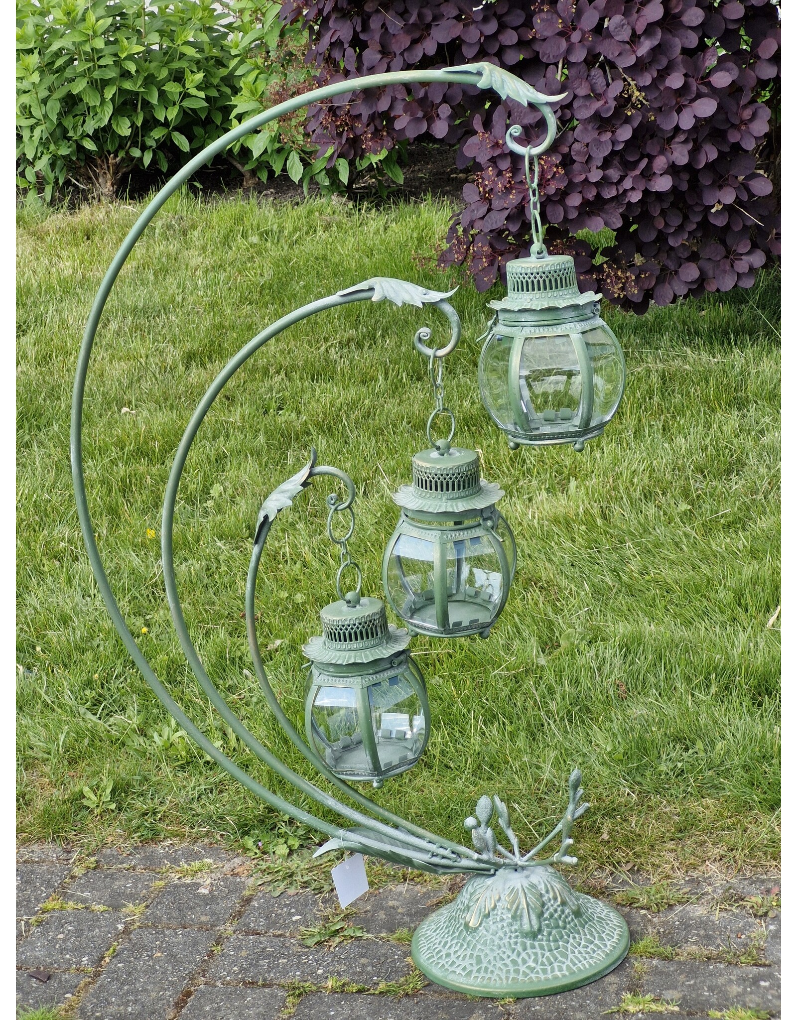 JB Miscellaneous - Brocante lantaarn op voet met 3 bolletjes groen