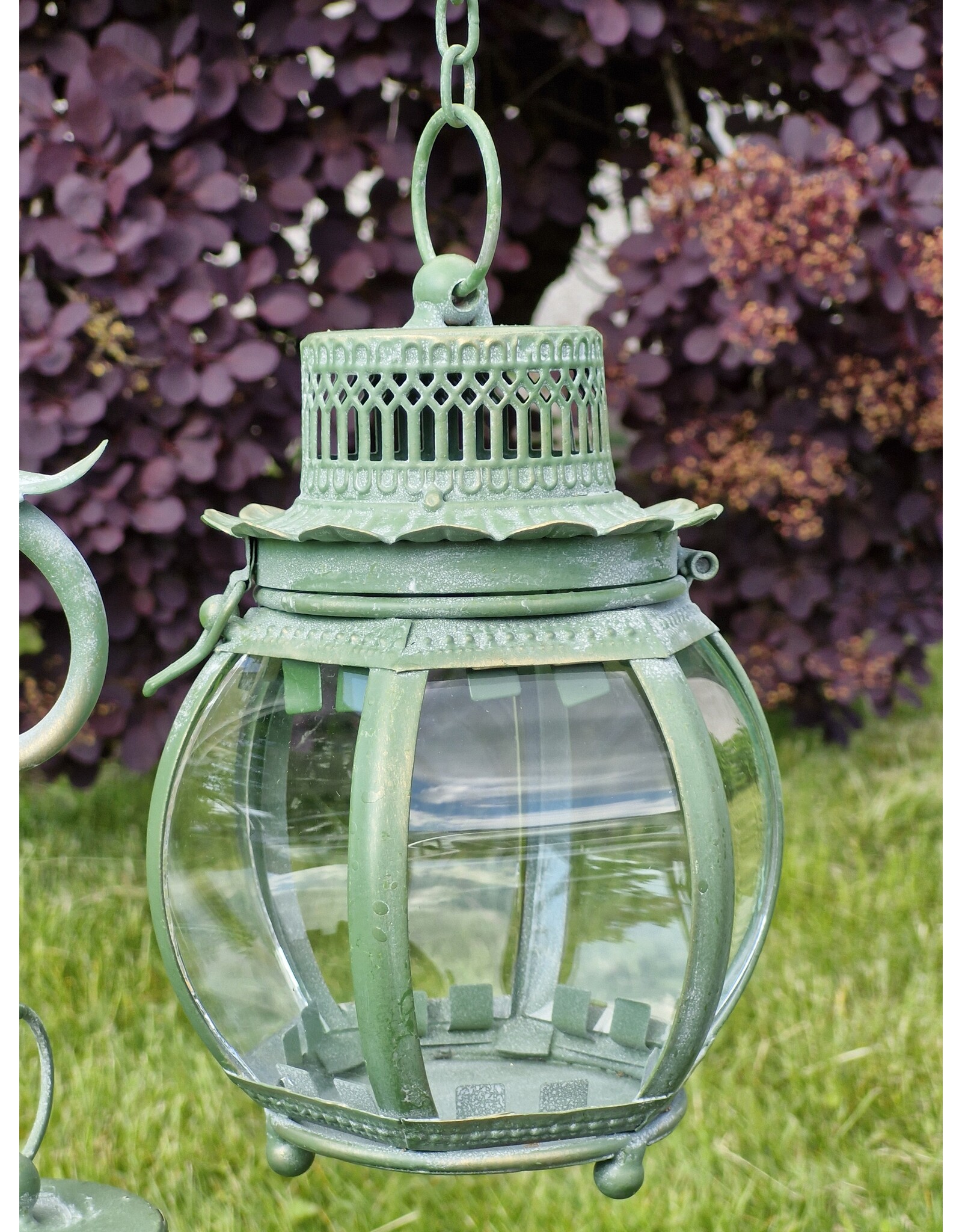 JB Miscellaneous - Brocante lantaarn op voet met 3 bolletjes groen