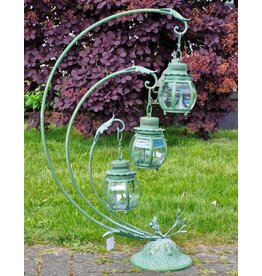 JB Brocante lantern on a stand with 3 small ball lights - green