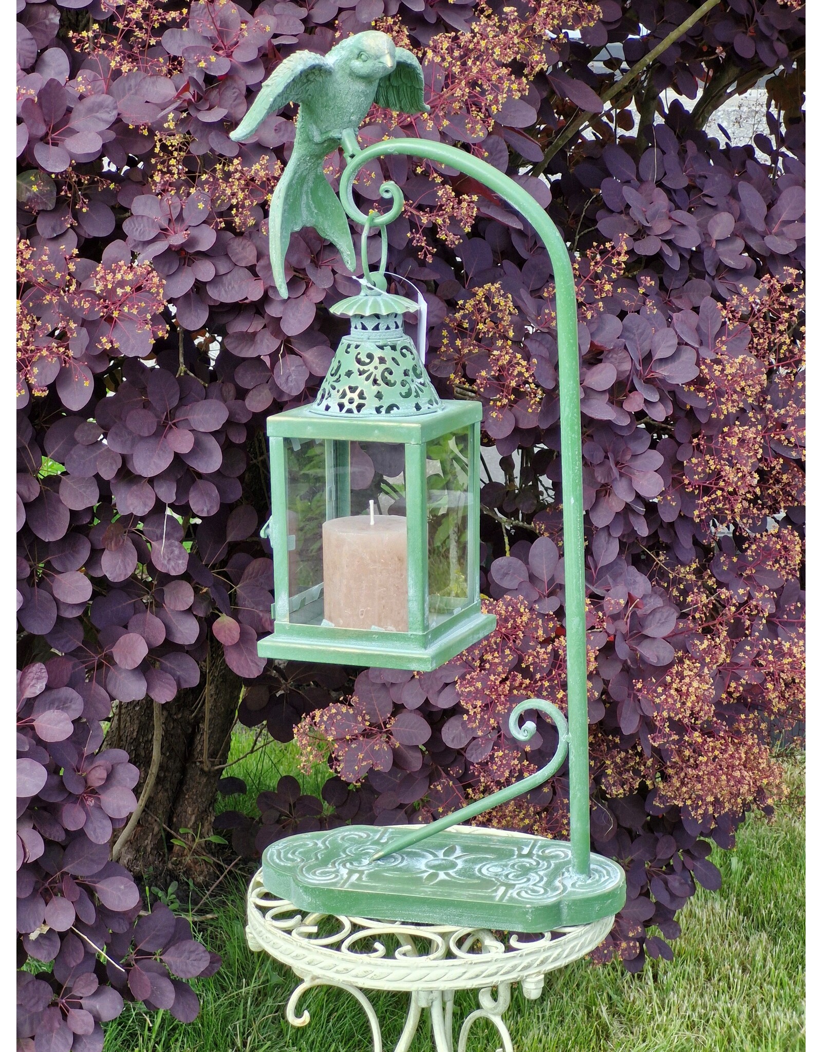 JB Miscellaneous - Brocante Hanging Lantern with Bird on Standard