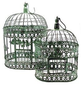 Trukado Brocante Metalen Vogelkooi groen - Set van 2